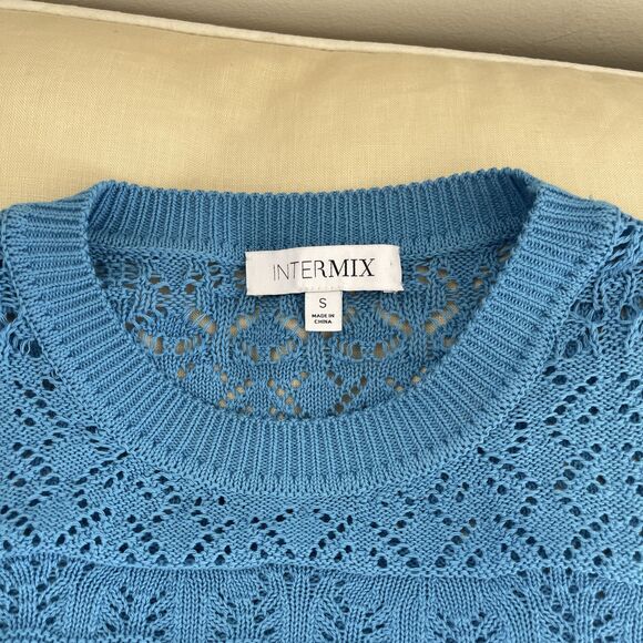 INTERMIX Sz S Pointelle knit Cotton  blue long sleeves - Picture 4 of 8